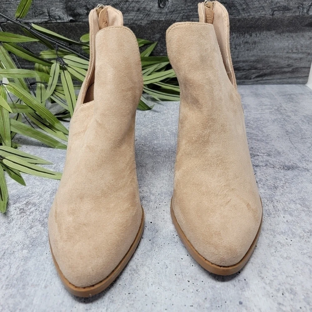 Yoki | Vella Tan Faux Suede Booties with Side Cutouts
